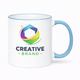 Custom light blue rim ceramic mug 11 oz with logo for startup branding