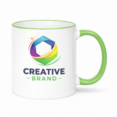 Custom light green rim ceramic mug 11 oz with logo for eco branding