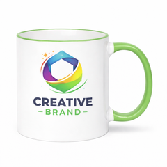 Custom light green rim ceramic mug 11 oz with logo for eco branding