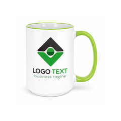 Light green rim coffee mug with company branding for eco-friendly employee appreciation gifts