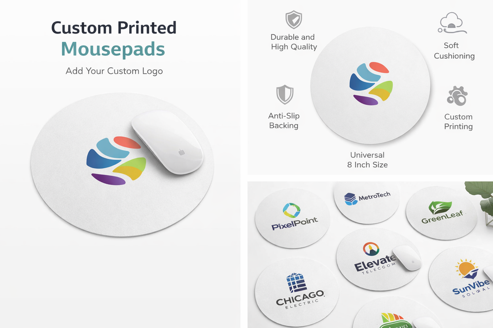 Round custom DTF mouse pads with full-color logo printing for business promotions