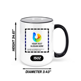 Custom Black Rim Ceramic Mug 15 oz with logo for executive desks, office branding, and corporate gifts