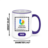 Custom Dark Blue Rim Ceramic Mug 15 oz with logo for leadership teams and executive offices