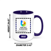 Custom Blue Inside Ceramic Mug 15 oz with logo for client appreciation and executive gifting