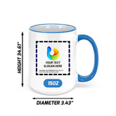 Custom Light Blue Rim Ceramic Mug 15 oz with logo for employee onboarding and hybrid teams