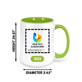Custom Light Green Inside Ceramic Mug 15 oz with logo for wellness brands and employee gifts