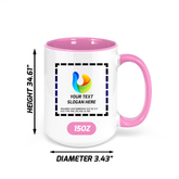Custom Pink Inside Ceramic Mug 15 oz with logo for creative team gifts and office branding
