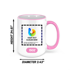 Custom Pink Rim Ceramic Mug 15 oz with logo for creative agencies and design teams