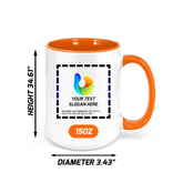 Custom Orange Inside Ceramic Mug 15 oz with logo for startup teams and onboarding gifts