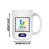 Custom White Ceramic Mug 15 oz with logo for employee gifts and office coffee branding