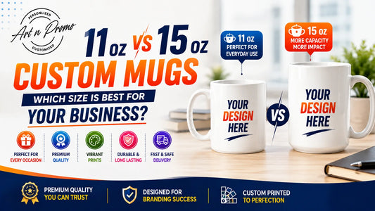 Comparison of 11 oz vs 15 oz custom ceramic mugs for business branding and promotional giveaways