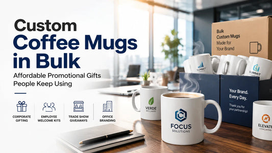 Custom coffee mugs in bulk with logo printing for business promotions and corporate gifting