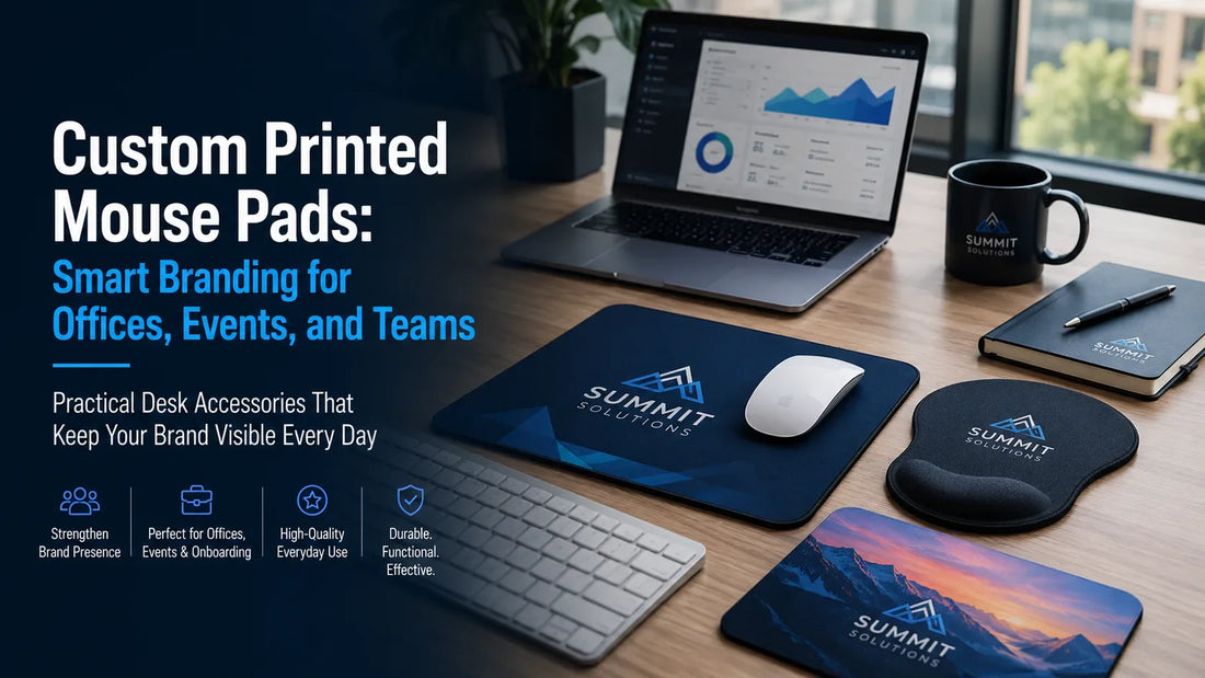 Promotional custom printed mouse pads with full-color logo printing for business branding and desk giveaways