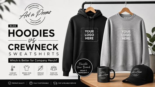 Custom hoodie and crewneck sweatshirt comparison for company merch and employee branded apparel