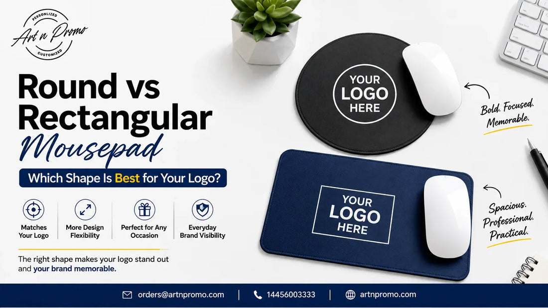Round and rectangular custom mouse pads compared with business logo designs
