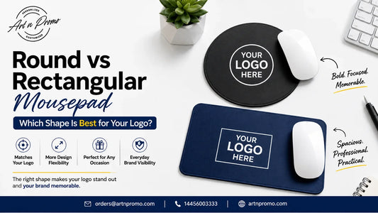 Round and rectangular custom mouse pads compared with business logo designs