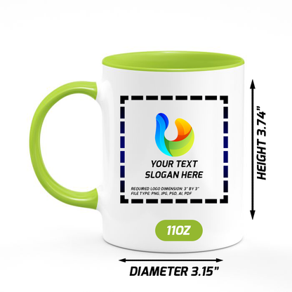 Ceramic Mug with Light Green Colored Inside & Handle – 11 OZ