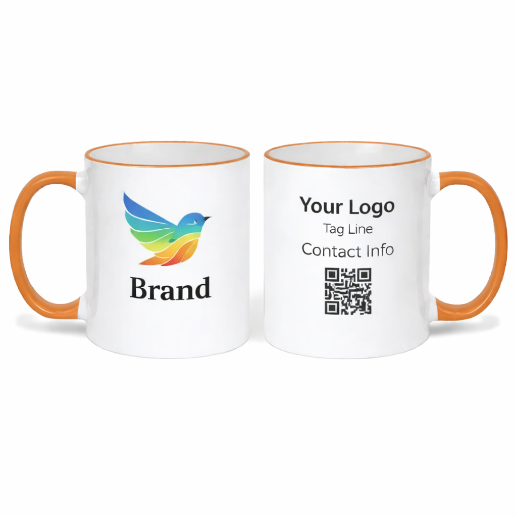 Ceramic Mug with Orange Colored Rim & Handle – 11 OZ