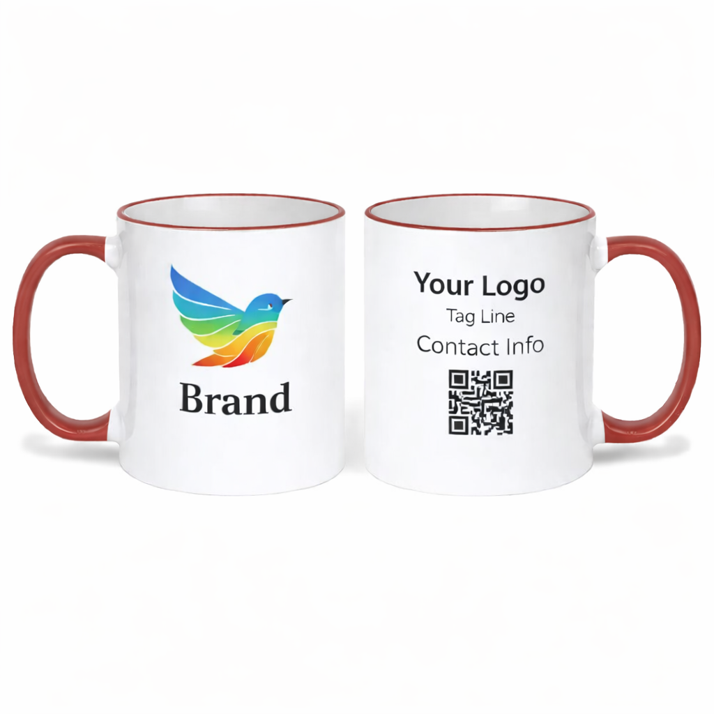 Ceramic Mug with Red Colored Rim & Handle – 11 OZ