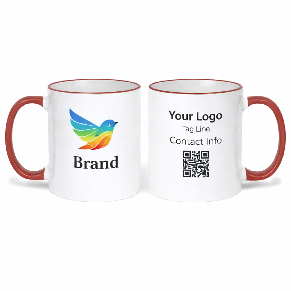 Promotional 11 oz red rim coffee mug for events