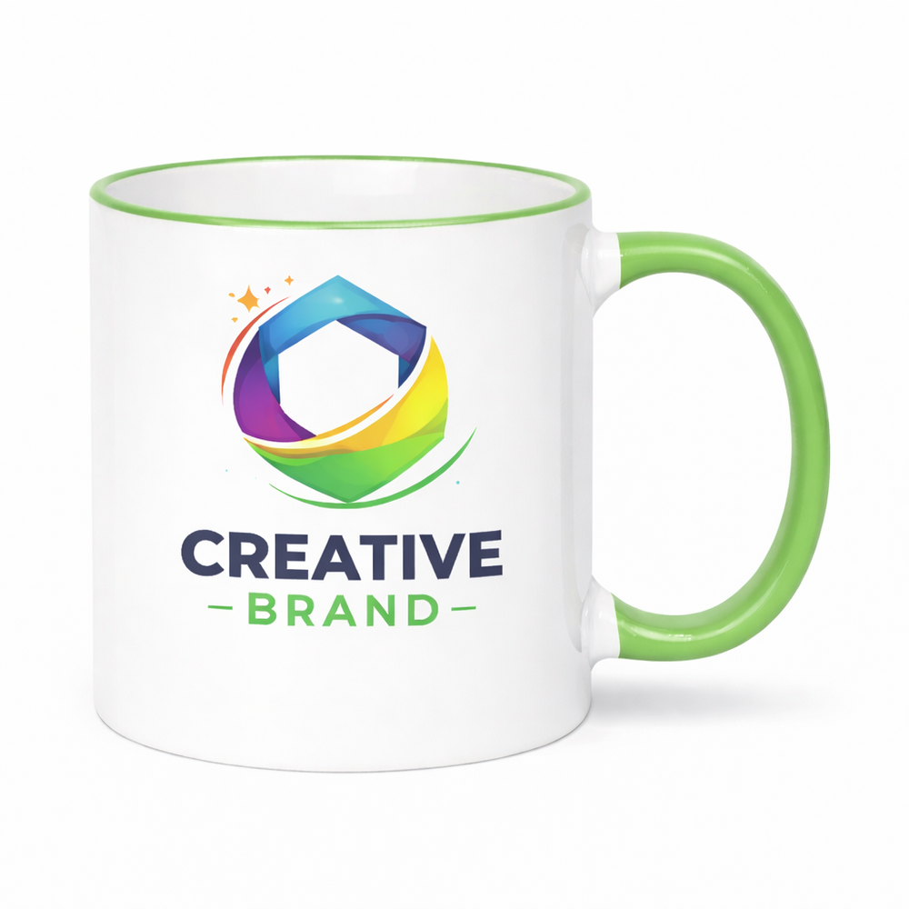 Custom light green rim ceramic mug 11 oz with logo for eco branding