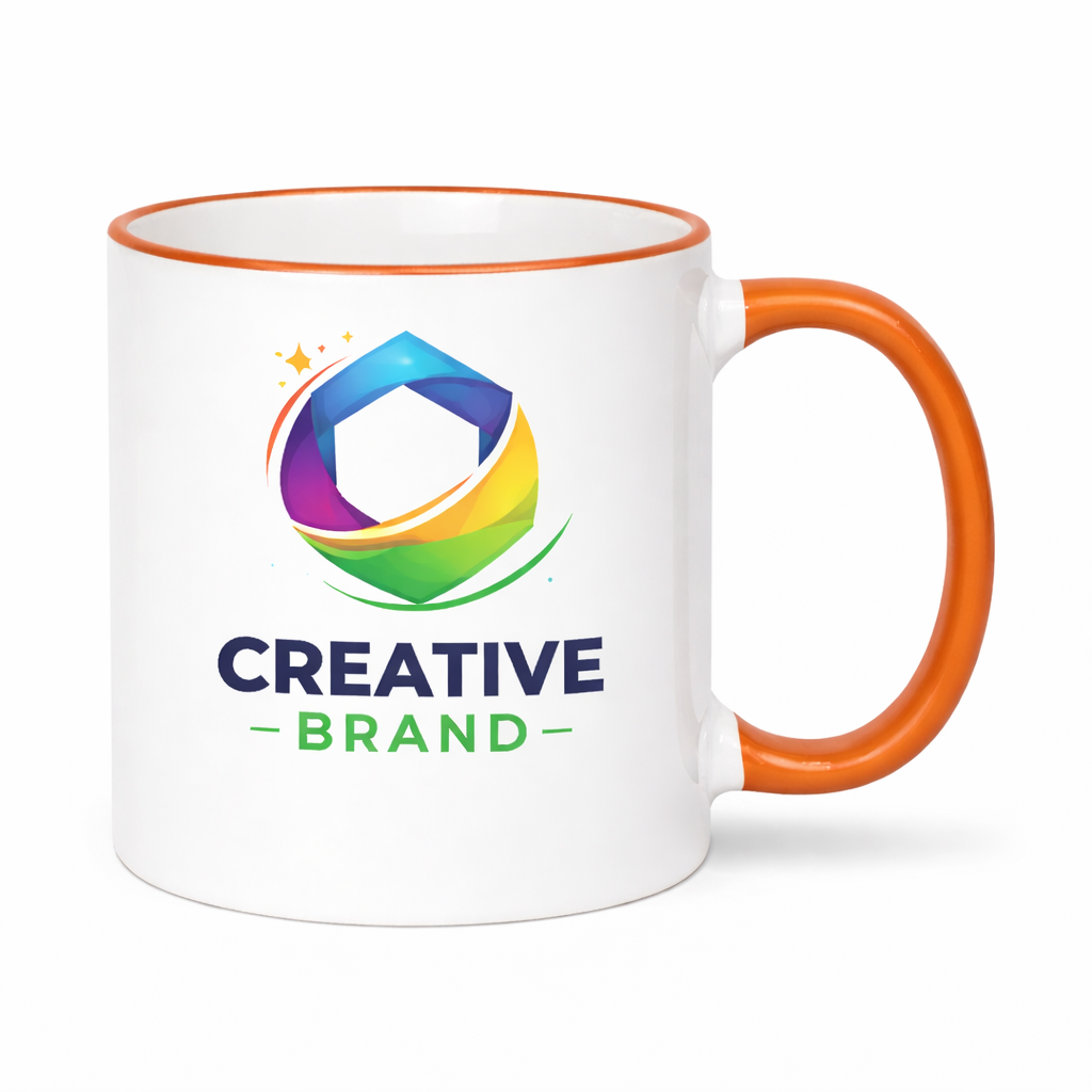 Ceramic Mug with Orange Colored Rim & Handle – 11 OZ