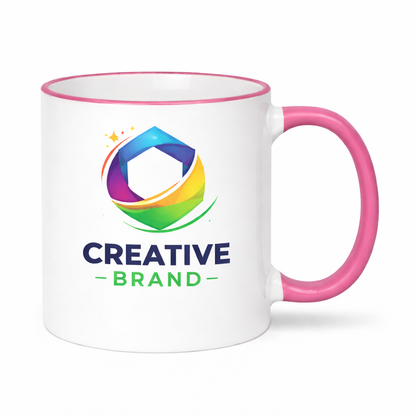 Ceramic Mug with Pink Colored Rim & Handle – 11 OZ