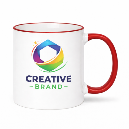 Ceramic Mug with Red Colored Rim & Handle – 11 OZ