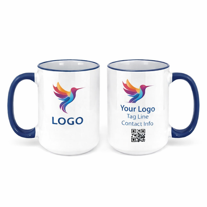 Ceramic Mug with Dark Blue Colored Rim & Handle – 15 OZ