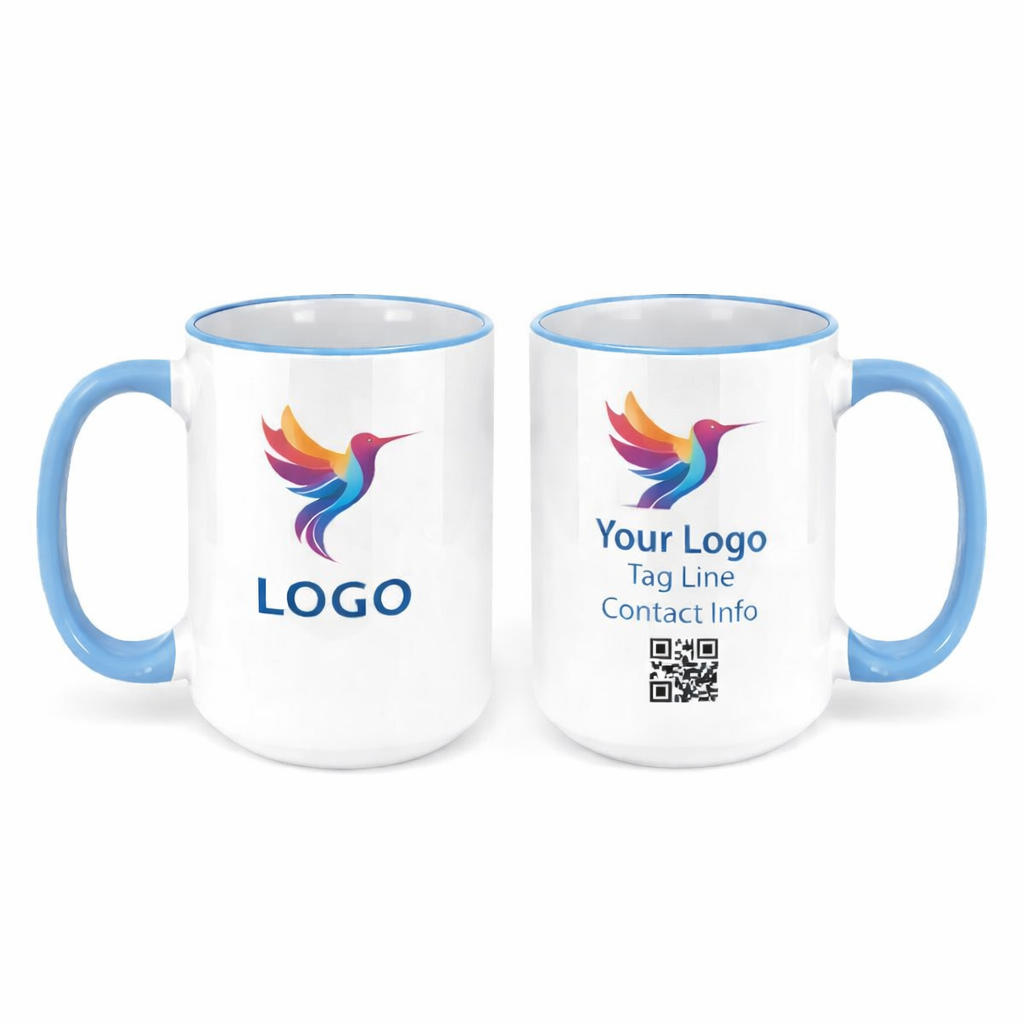 Ceramic Mug with Vibrant Light Blue Colored Rim & Handle - 15 OZ