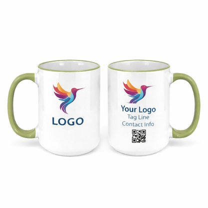 Ceramic Mug with Light Green Colored Rim & Handle – 15 OZ