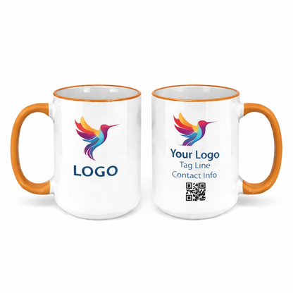 Ceramic Mug with Orange Colored Rim & Handle – 15 OZ