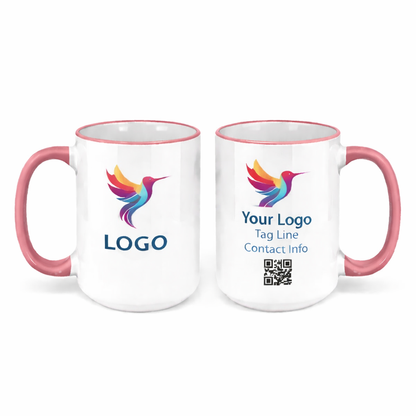 Ceramic Mug with Pink Colored Rim & Handle – 15 OZ