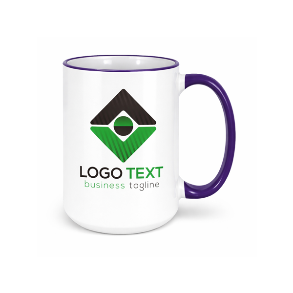 Ceramic Mug with Dark Blue Colored Rim & Handle – 15 OZ