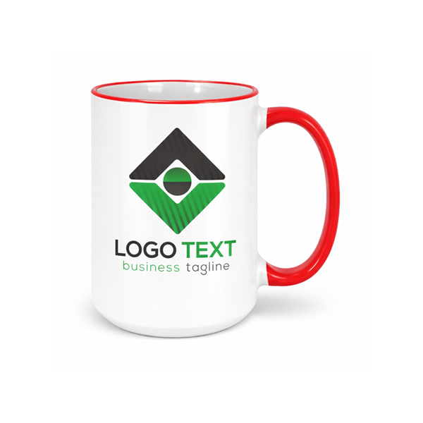 Red rim coffee mug with company logo for top sales performers and achievement awards