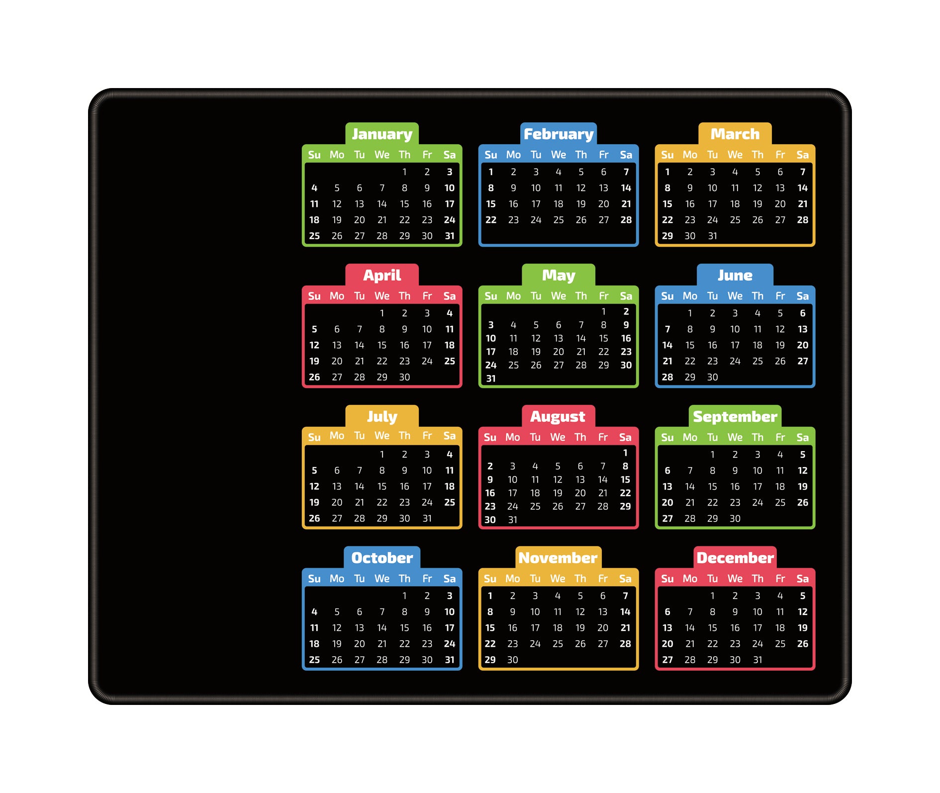Calendar Mouse Pad 2026