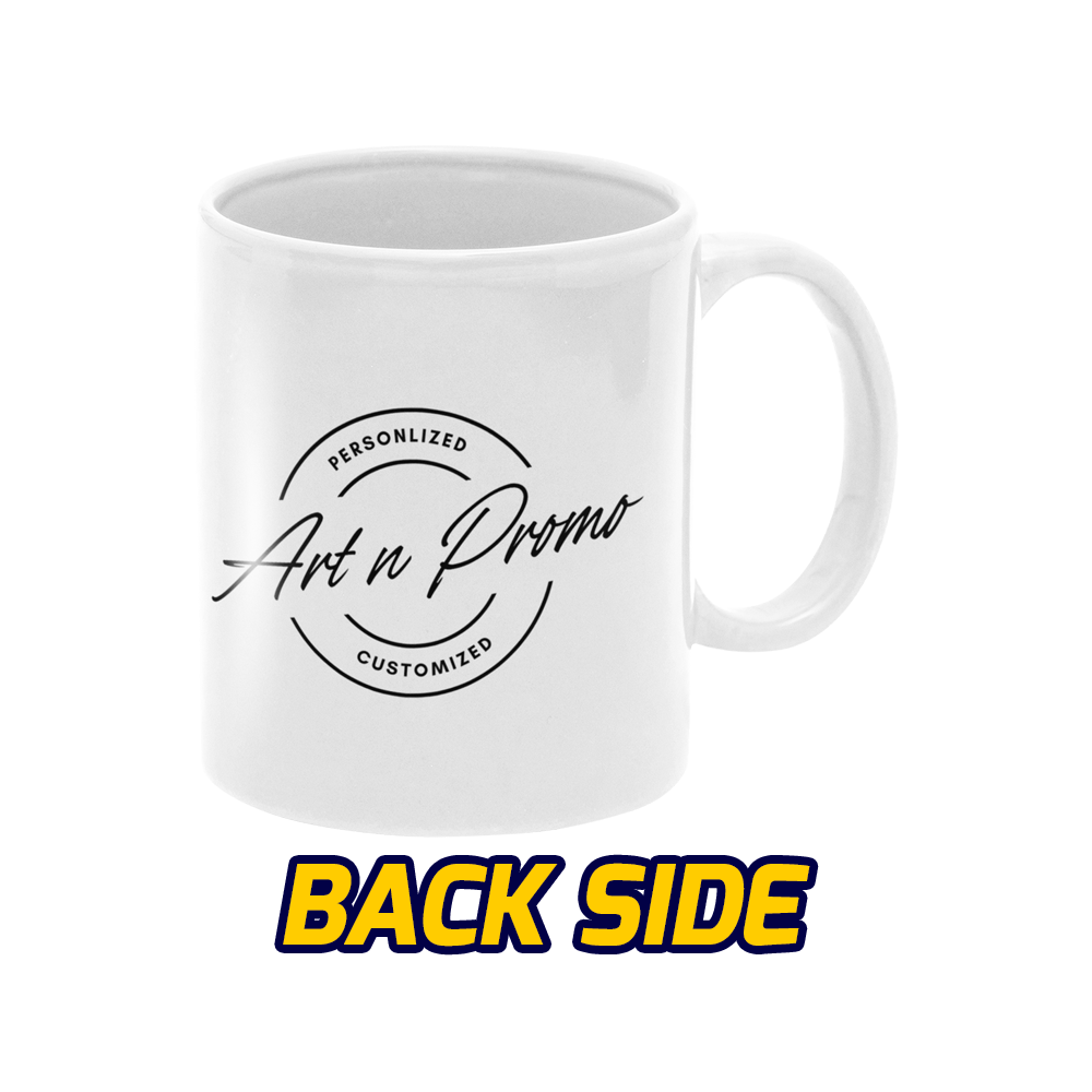 Custom white coffee mug with logo for office branding