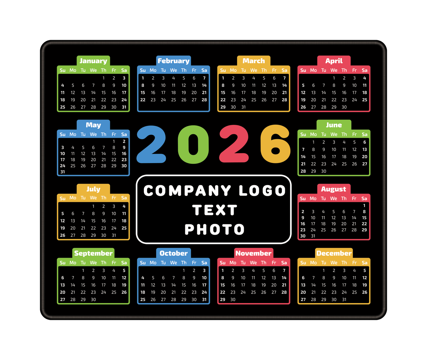 Custom 2026 Calendar Mouse Pad with Logo for business desk branding