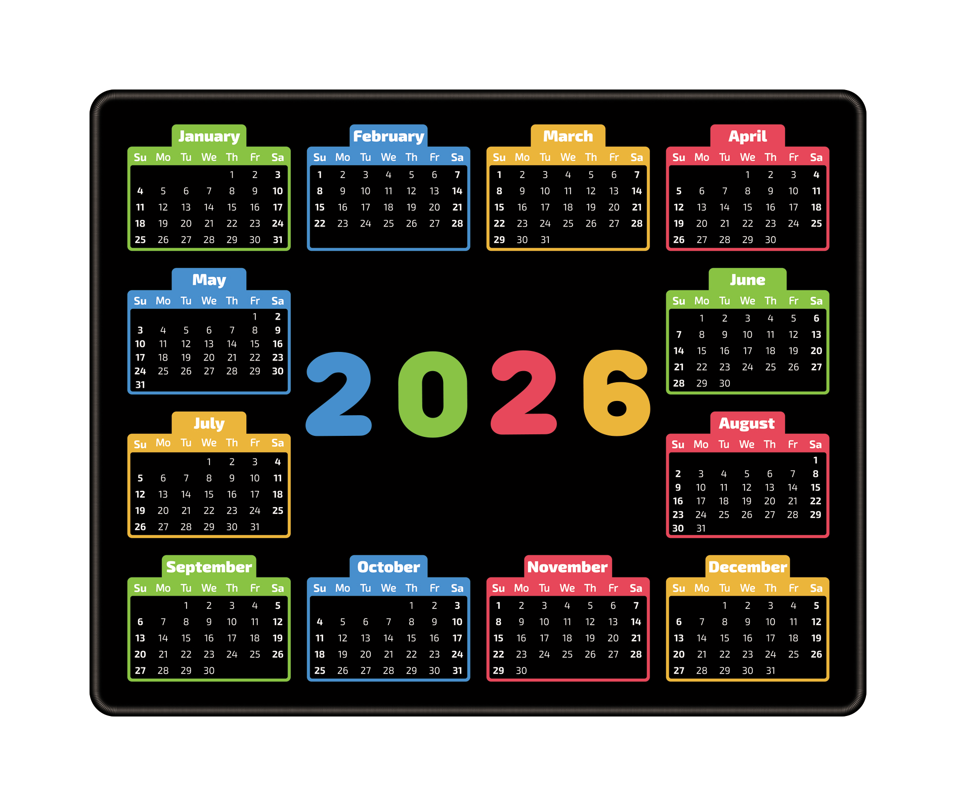 Calendar Mouse Pad 2026