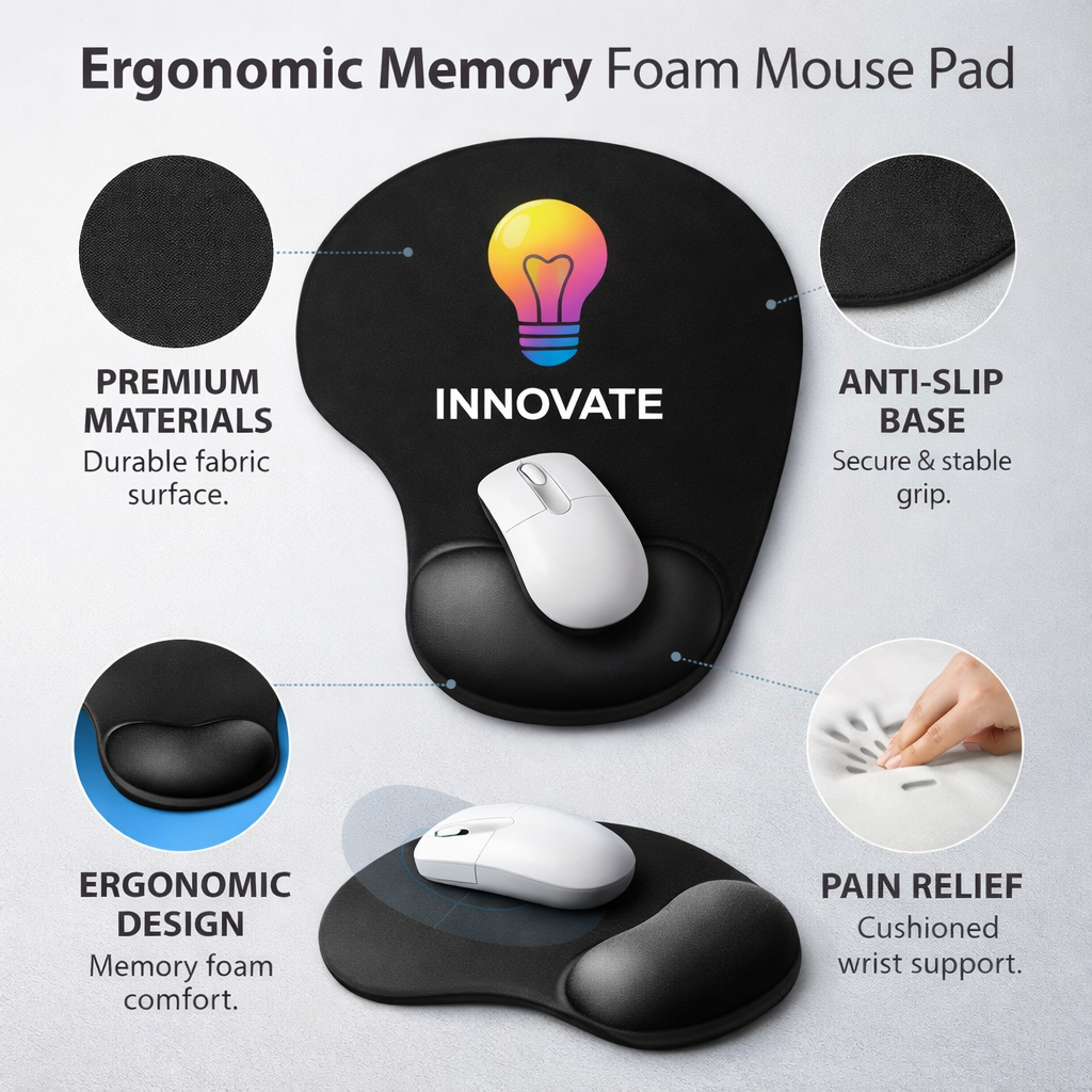 Custom Ergonomic Mouse Pad with Wrist Support | Bulk Corporate Use