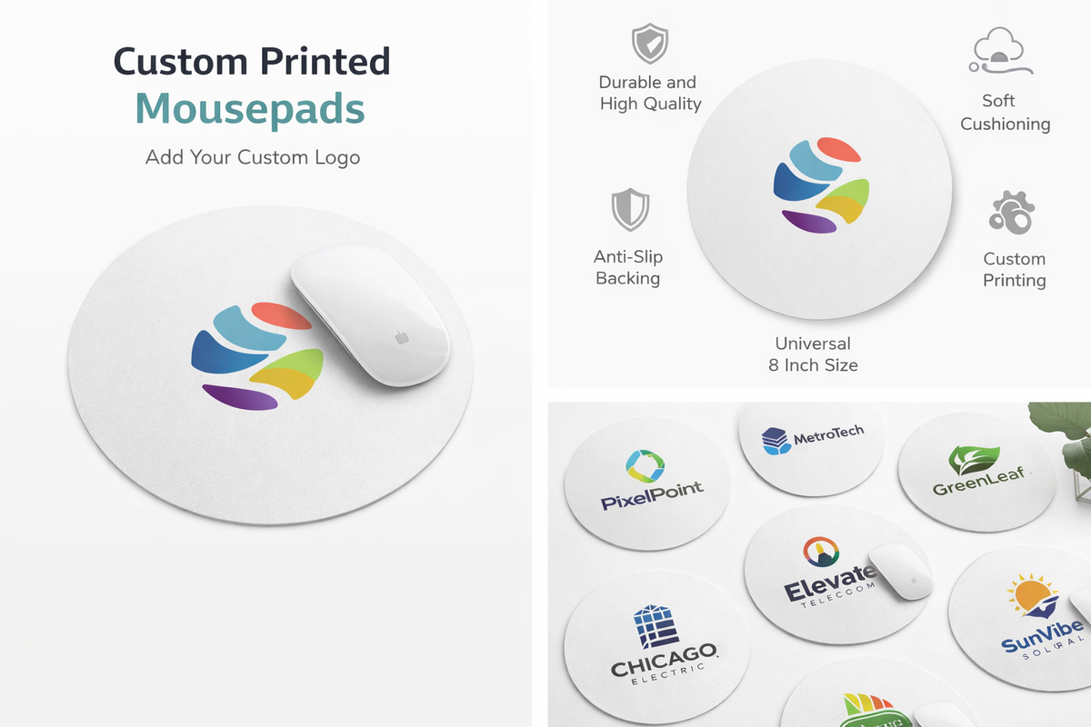 Round custom DTF mouse pads with full-color logo printing for business promotions