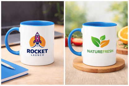 Ceramic Mug with Light Blue Colored Inside & Handle – 11 OZ