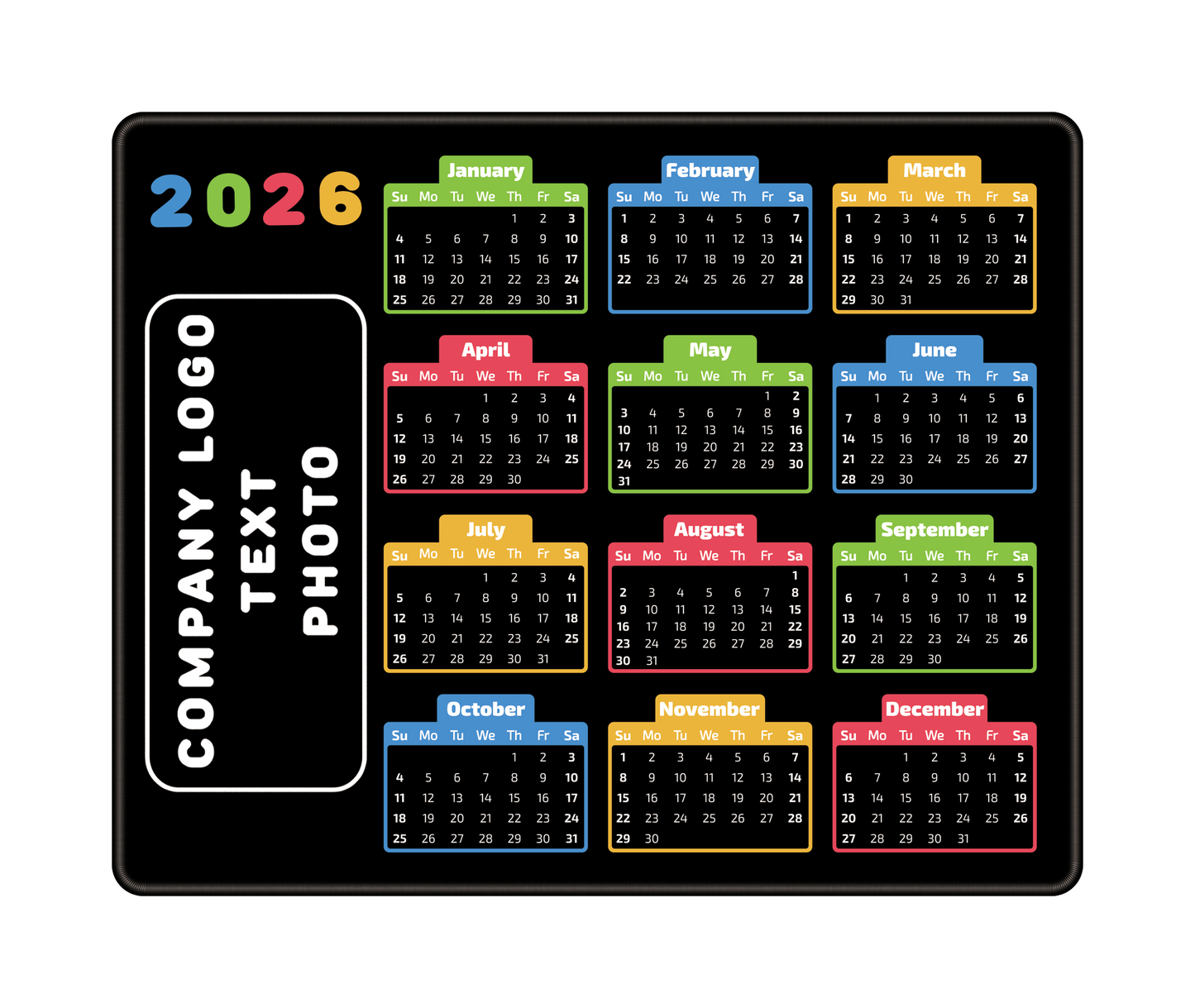 Personalized 2026 calendar mouse pad with custom company logo printing