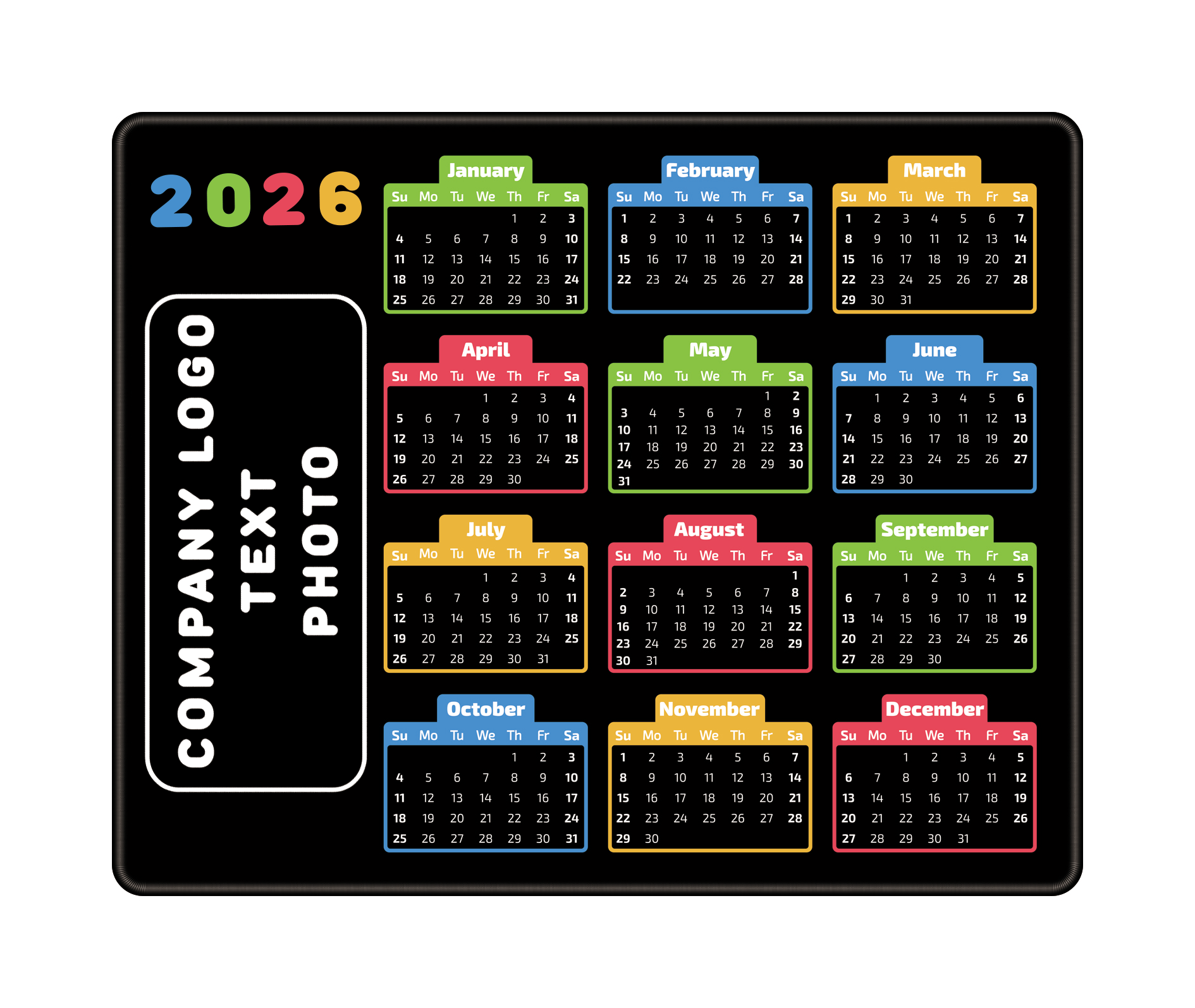Personalized 2026 calendar mouse pad with custom company logo printing