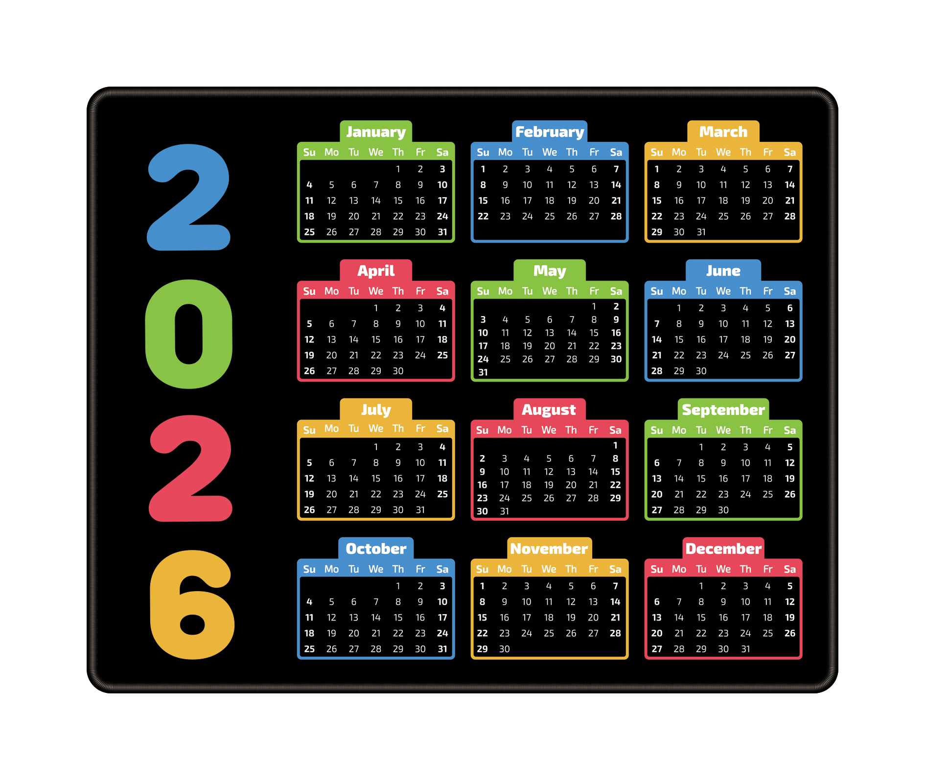 Calendar Mouse Pad 2026