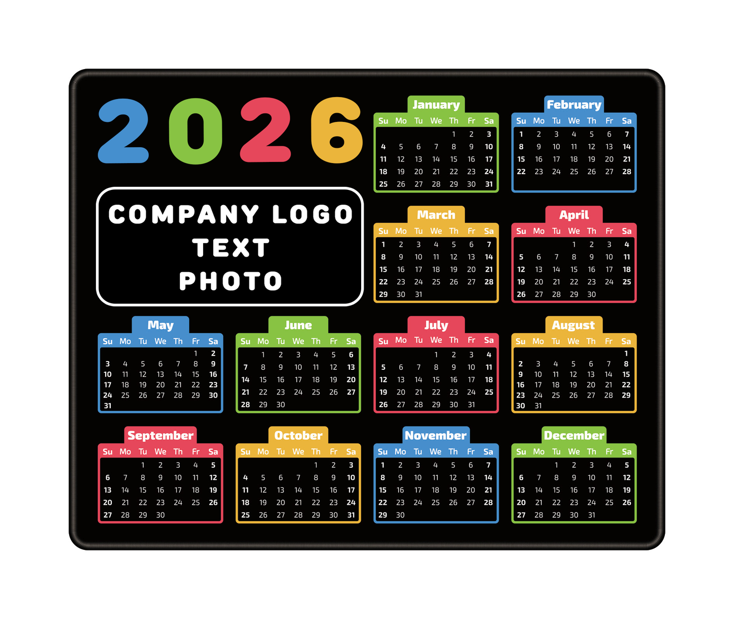 Custom 2026 Calendar Mouse Pad with Logo for Promotional Branding