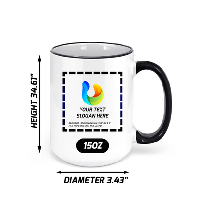 Custom Black Rim Ceramic Mug 15 oz with logo for executive desks, office branding, and corporate gifts