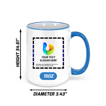 Ceramic Mug with Vibrant Light Blue Colored Rim & Handle - 15 OZ