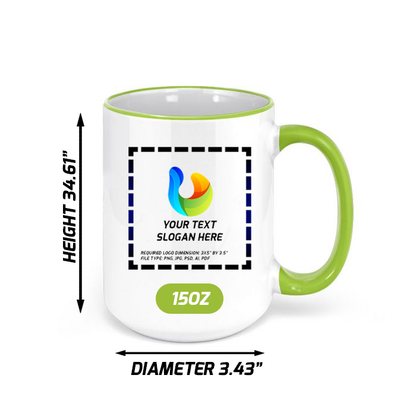 Ceramic Mug with Light Green Colored Rim & Handle – 15 OZ