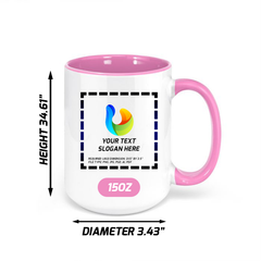 Custom Pink Inside Ceramic Mug 15 oz with logo for creative team gifts and office branding